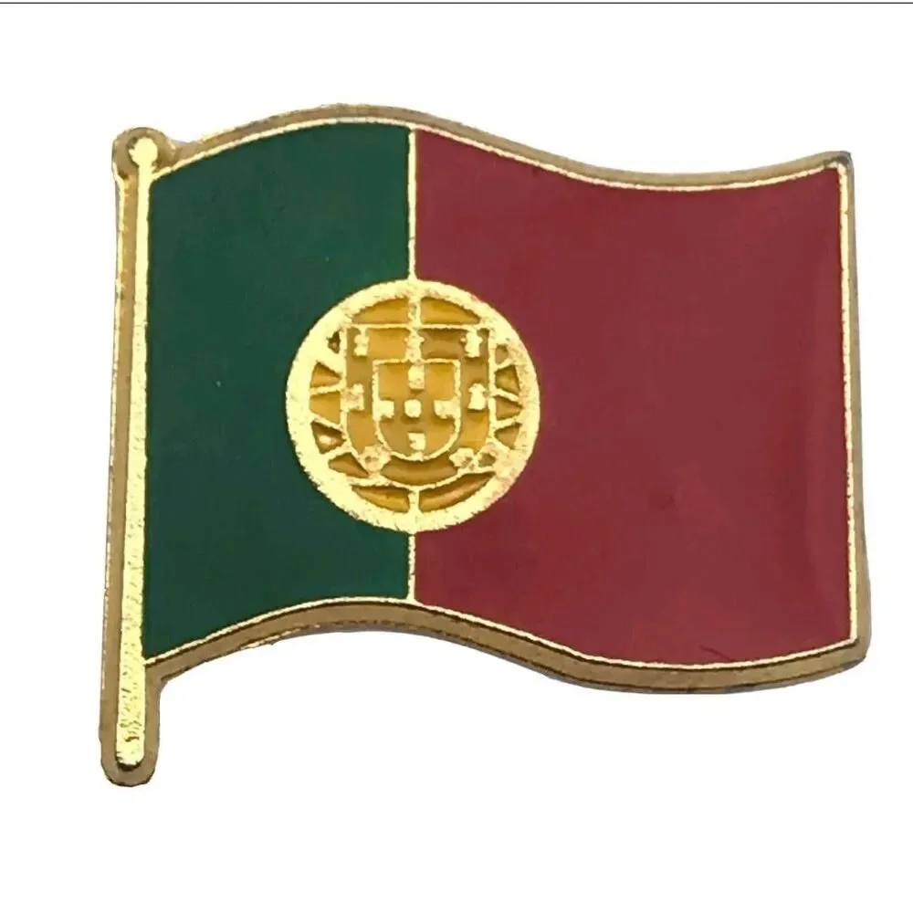 Portugal Flag Lapel Pin Brooch Gold Tone Enamel Vintage Portuguese Souvenir